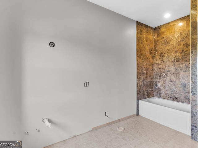 bathroom with recessed lighting, baseboards, and tile patterned flooring