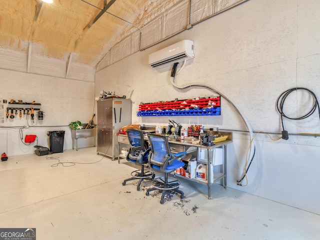 garage with a wall mounted air conditioner