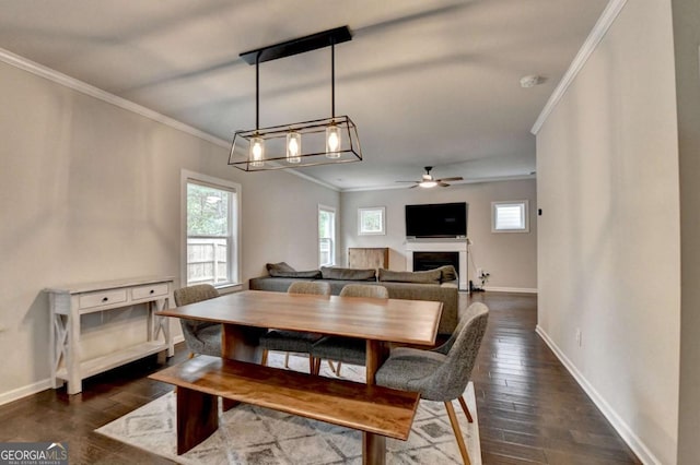 6468 Pierless Ave, Sugar Hill, GA 30518 - dining room featuring plenty of natural light, ornamental molding, baseboards, and a ceiling fan