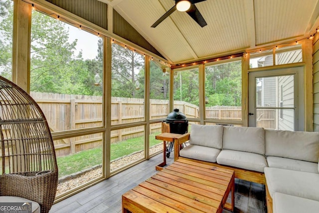 6468 Pierless Ave, Sugar Hill, GA 30518 - sunroom featuring plenty of natural light, an outdoor living space, and a ceiling fan