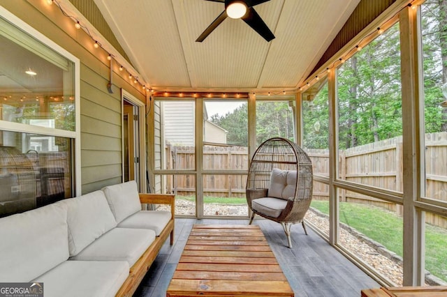 6468 Pierless Ave, Sugar Hill, GA 30518 - sunroom featuring a ceiling fan and outdoor lounge area