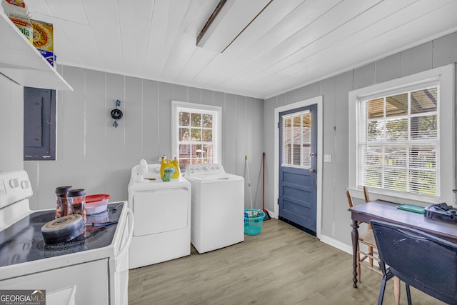 157 Hartwell St, Royston, GA 30662 - washroom featuring washer and dryer, electric panel, and light wood-type flooring