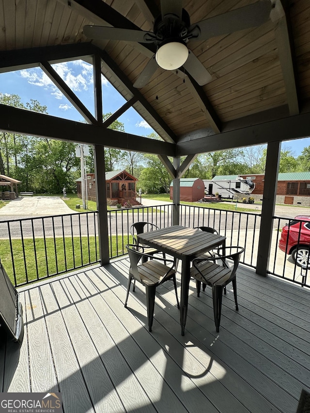 wooden terrace with ceiling fan