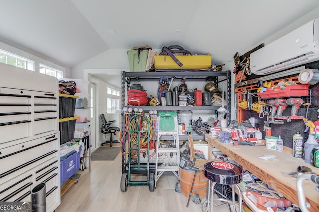 storage room with an AC wall unit