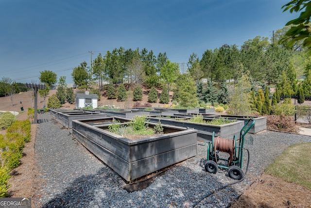 view of yard featuring fence and a garden