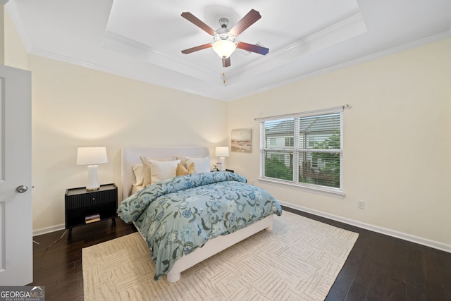 3231 Chutney Ct, Avondale Estates, GA 30002 - bedroom featuring crown molding, baseboards, a raised ceiling, and hardwood / wood-style floors