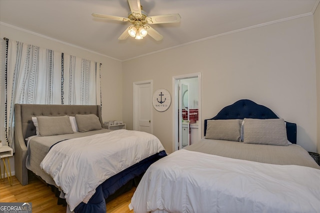 2327 Redwood Dr, Augusta, GA 30904 - bedroom featuring light wood-type flooring, ornamental molding, a ceiling fan, and ensuite bathroom
