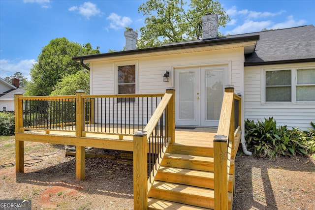 2327 Redwood Dr, Augusta, GA 30904 - exterior space with french doors, a wooden deck, and a chimney