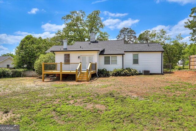 2327 Redwood Dr, Augusta, GA 30904 - rear view of house featuring a lawn, a deck, fence, and french doors