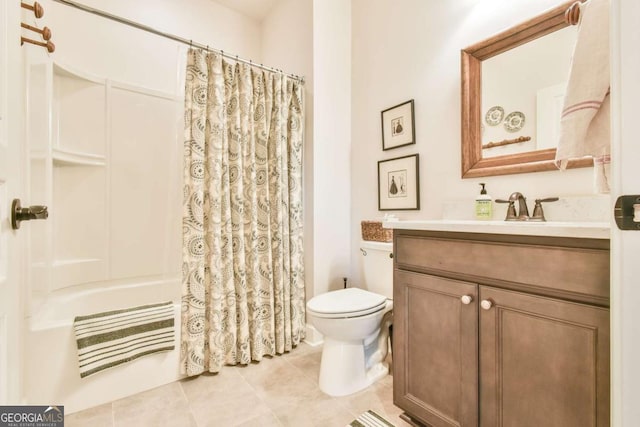 5641 Tisbury Ct, Hoschton, GA 30548 - bathroom featuring vanity, toilet, tile patterned floors, and shower / tub combo