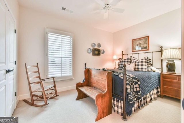 5641 Tisbury Ct, Hoschton, GA 30548 - carpeted bedroom with a ceiling fan, baseboards, and visible vents