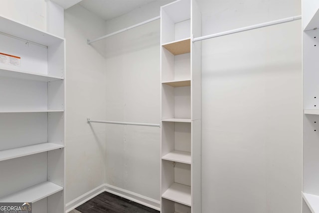 spacious closet with dark wood-style floors