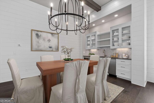 7285 Cordery Rd, Cumming, GA 30040 - dining room with recessed lighting, an inviting chandelier, and dark wood-style floors