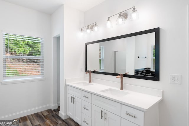 830 Dixon Dr, Gainesville, GA 30501 - full bathroom with a sink, baseboards, double vanity, and wood finished floors