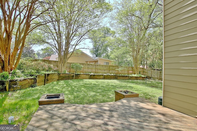 view of yard featuring a deck and a fenced backyard