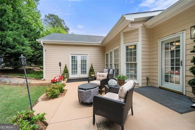 view of patio / terrace featuring french doors and an outdoor living space