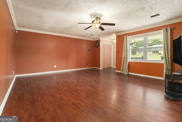 1239 Sharonton Dr, Stone Mountain, GA 30083 - unfurnished living room with wood finished floors, ceiling fan, baseboards, crown molding, and a textured ceiling
