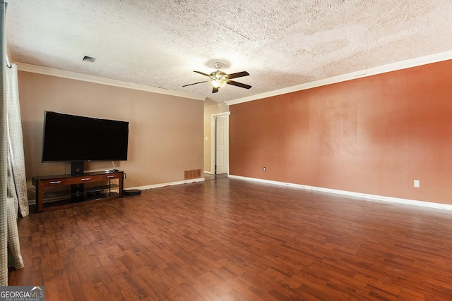1239 Sharonton Dr, Stone Mountain, GA 30083 - unfurnished living room with wood finished floors, a ceiling fan, baseboards, a textured ceiling, and ornamental molding