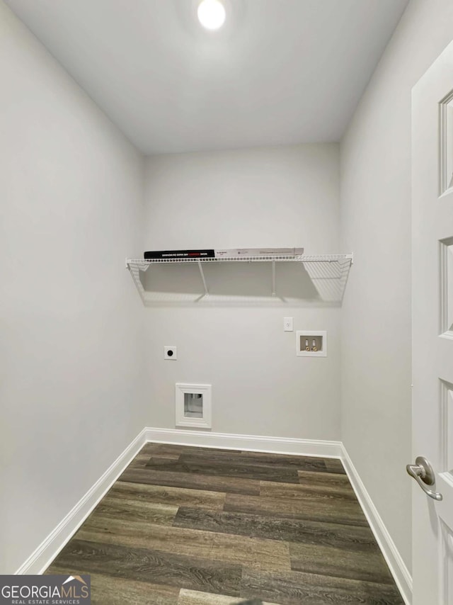 5331 Tuscany Dr, Douglasville, GA 30135 - washroom with hookup for an electric dryer, laundry area, washer hookup, and dark wood-type flooring