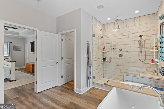 291 Higgins Rd, Flovilla, GA 30216 - full bath with baseboards, visible vents, wood finished floors, and a stall shower
