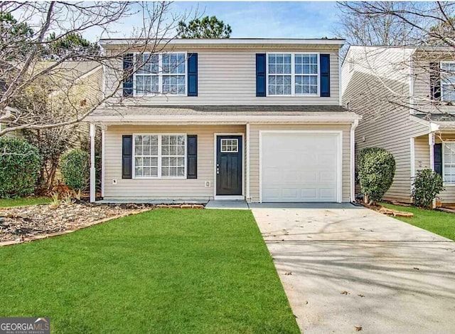 263 Coral Cir, Mcdonough, GA 30253 - traditional-style home featuring concrete driveway, a front yard, and a garage