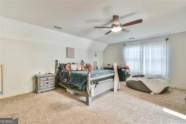 37 Wood Duck Pt, Jefferson, GA 30549 - bedroom with light colored carpet, lofted ceiling, and a ceiling fan