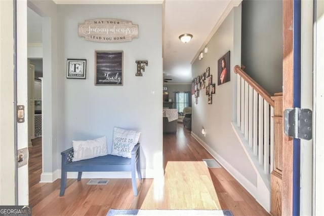 37 Wood Duck Pt, Jefferson, GA 30549 - corridor with wood finished floors and stairs