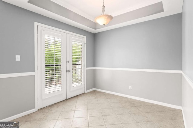 1502 River Green Dr NW Unit 1502, Atlanta, GA 30327 - doorway featuring french doors, tile patterned floors, a raised ceiling, and baseboards