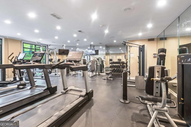 1502 River Green Dr NW Unit 1502, Atlanta, GA 30327 - gym featuring recessed lighting and visible vents