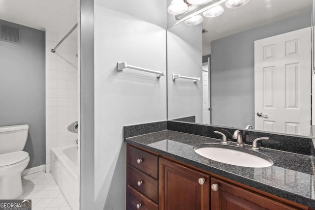 1502 River Green Dr NW Unit 1502, Atlanta, GA 30327 - bathroom with tile patterned flooring, visible vents, vanity, toilet, and bathtub / shower combination