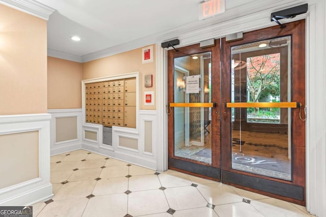 1502 River Green Dr NW Unit 1502, Atlanta, GA 30327 - interior space featuring ornamental molding, a decorative wall, recessed lighting, mail area, and a wainscoted wall