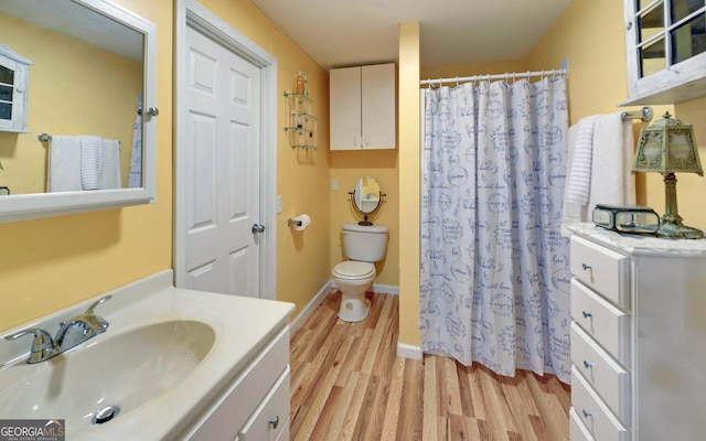 76 Periwinkle Ln, Cleveland, GA 30528 - bathroom with wood finished floors, vanity, baseboards, toilet, and a shower with shower curtain