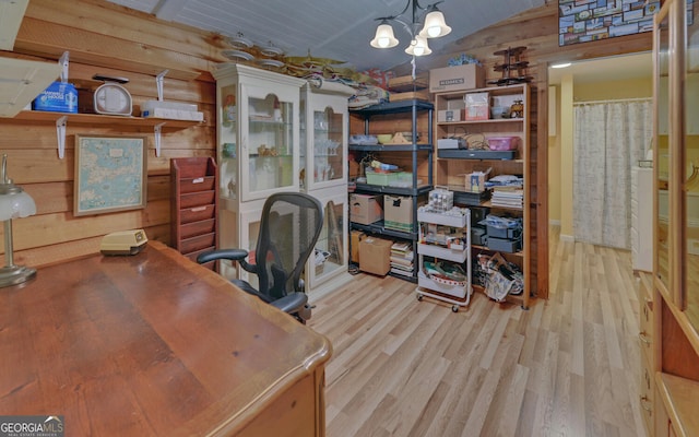 76 Periwinkle Ln, Cleveland, GA 30528 - office space featuring wooden walls, wood finished floors, and a chandelier