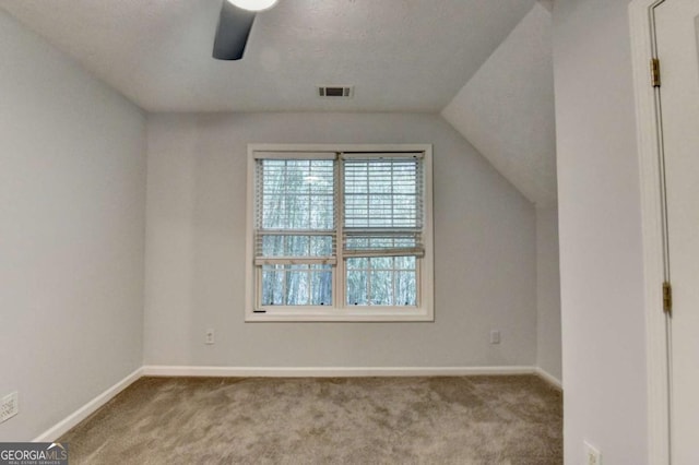 additional living space featuring carpet flooring, baseboards, and visible vents