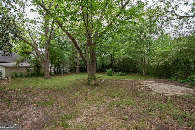 view of yard with a forest view