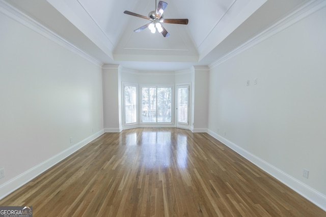 5685 Commons Ln, Alpharetta, GA 30005 - interior space featuring baseboards, ceiling fan, wood finished floors, and lofted ceiling