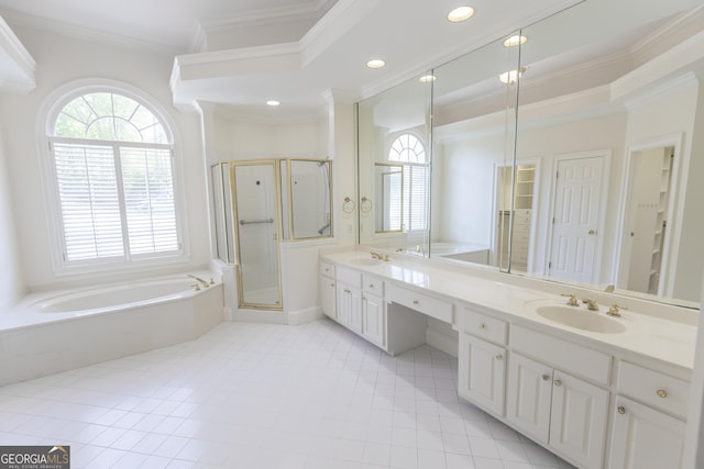 5685 Commons Ln, Alpharetta, GA 30005 - full bathroom featuring a sink, ornamental molding, plenty of natural light, and a bath