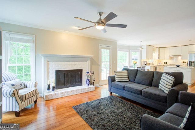 1812 Riverton Dr, Suwanee, GA 30024 - living area with ornamental molding, light wood-style flooring, and ceiling fan