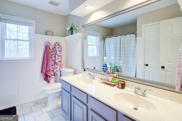1812 Riverton Dr, Suwanee, GA 30024 - bathroom featuring double vanity, toilet, visible vents, and a sink