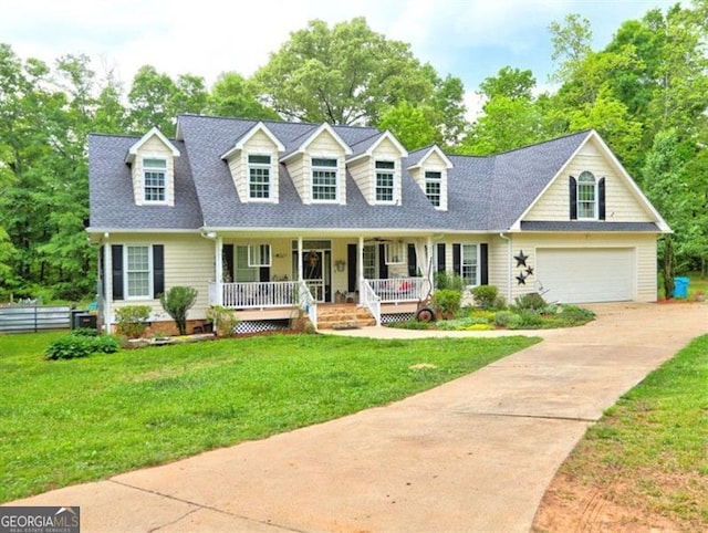 330 Flint Hill Rd, Aragon, GA 30104 - new england style home with a garage, a front lawn, covered porch, roof with shingles, and concrete driveway
