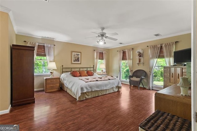 122 Gold View Dr, Dahlonega, GA 30533 - bedroom featuring crown molding, multiple windows, wood finished floors, and baseboards
