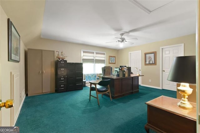 122 Gold View Dr, Dahlonega, GA 30533 - office space featuring dark colored carpet, ceiling fan, and baseboards
