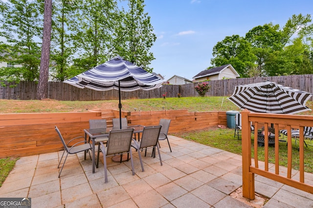 view of patio / terrace featuring a fenced backyard and outdoor dining area