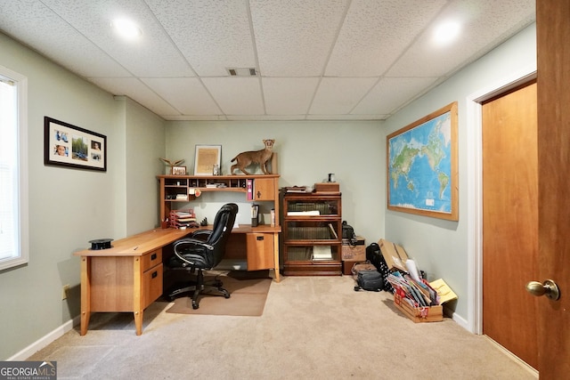 175 Laney Ct, Mcdonough, GA 30252 - carpeted office featuring baseboards, recessed lighting, a paneled ceiling, and visible vents