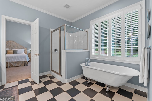 ensuite bathroom featuring tile patterned floors, ensuite bathroom, a shower stall, and visible vents