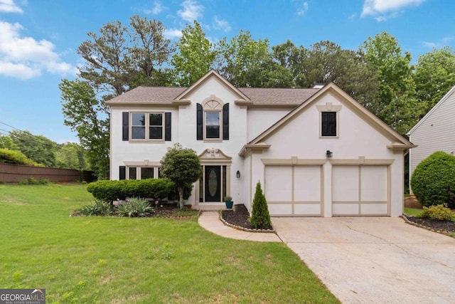1931 Abinger Way, Lawrenceville, GA 30043 - view of front of house with fence, stucco siding, driveway, and a front lawn