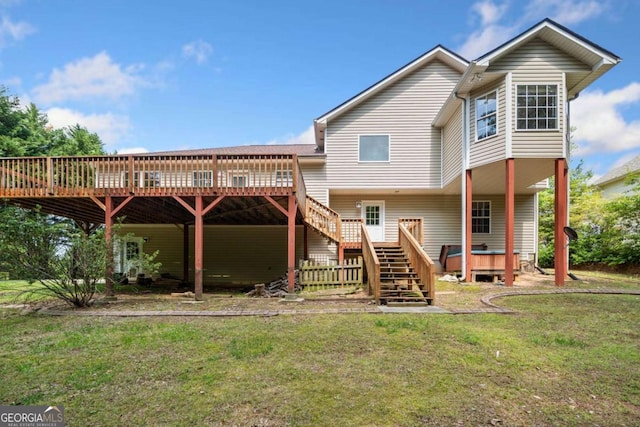 405 Maple Rdg, White, GA 30184 - rear view of property with a lawn, a jacuzzi, a deck, and stairway