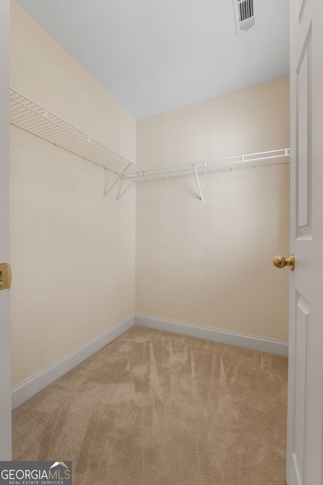 spacious closet with visible vents and carpet flooring