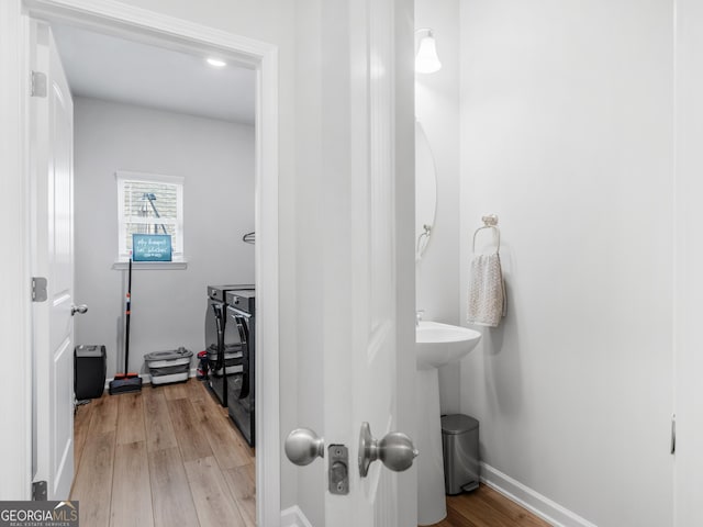 bathroom with wood finished floors