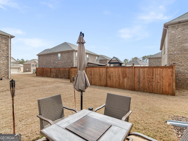 view of patio featuring fence and a residential view